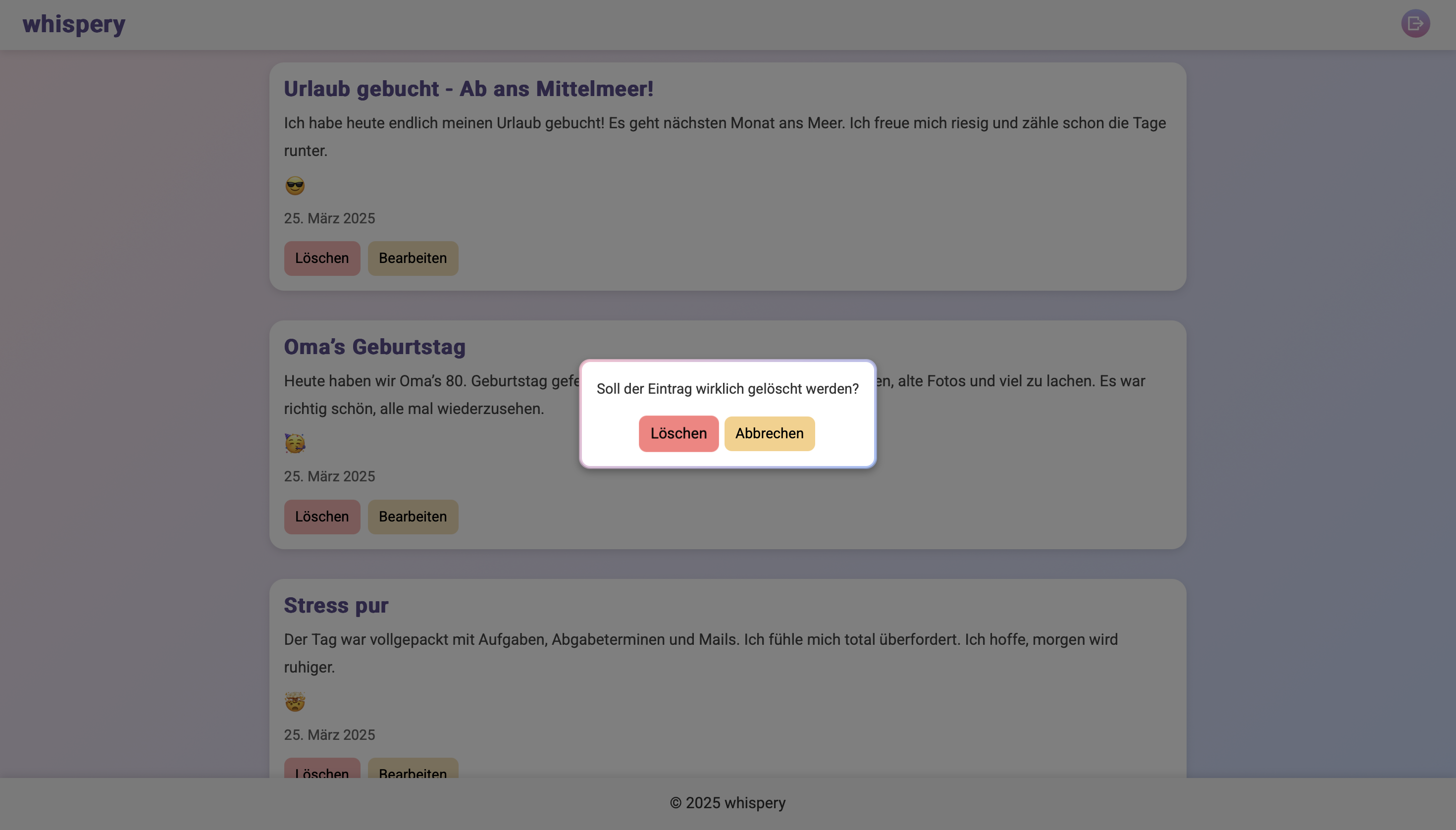 Eintrag loeschen Dialog